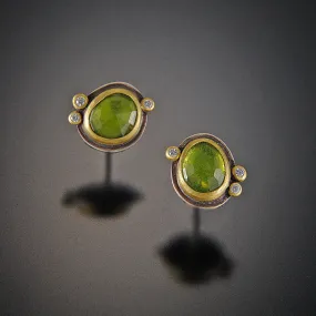 Vesuvianite Stud Earrings with Diamonds,Jewelry Delicate & Elegant