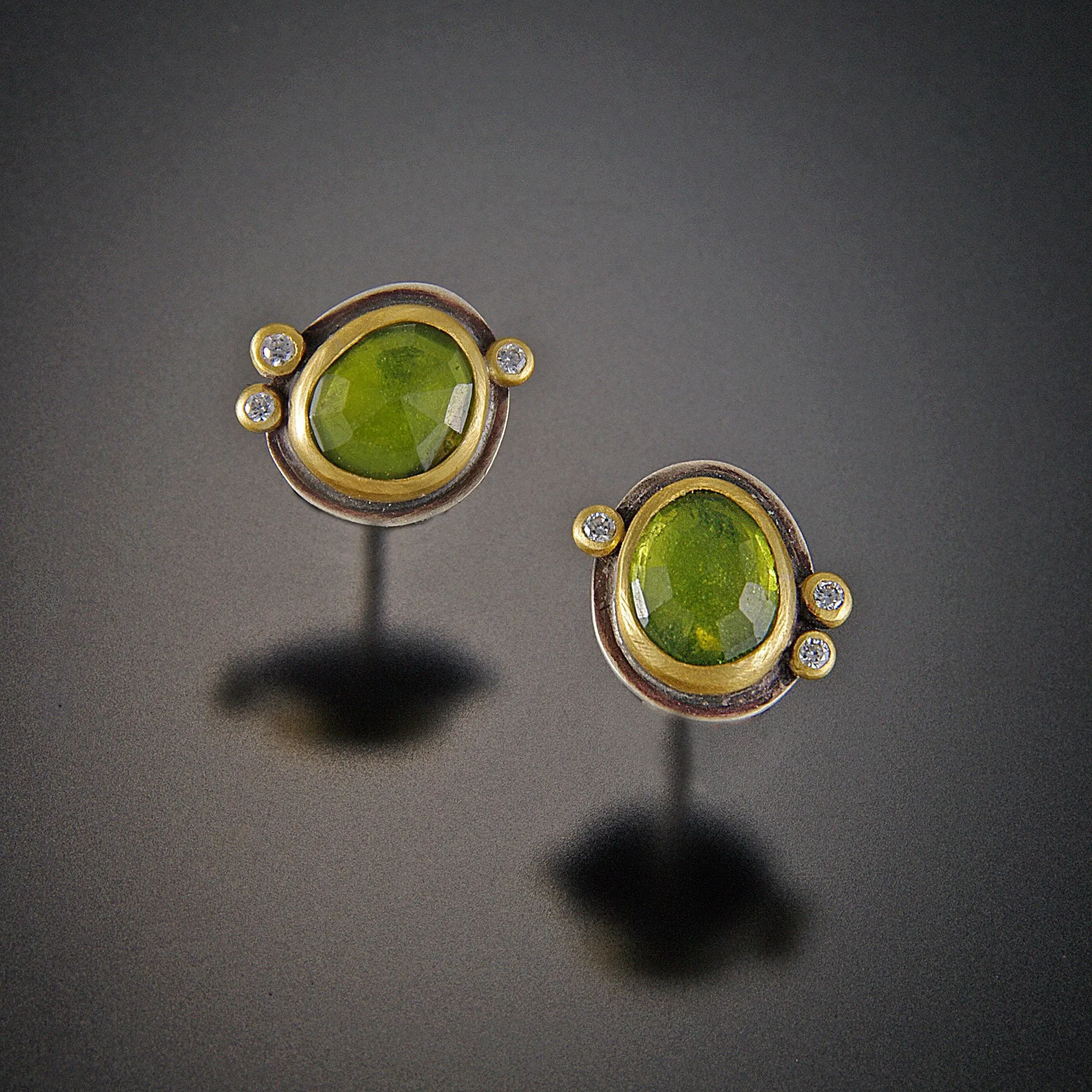 Vesuvianite Stud Earrings with Diamonds,Jewelry Delicate & Elegant