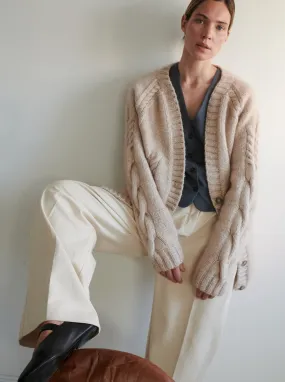 Vilnel? Merino Wool Cardigan - Beige,Women Sweaters