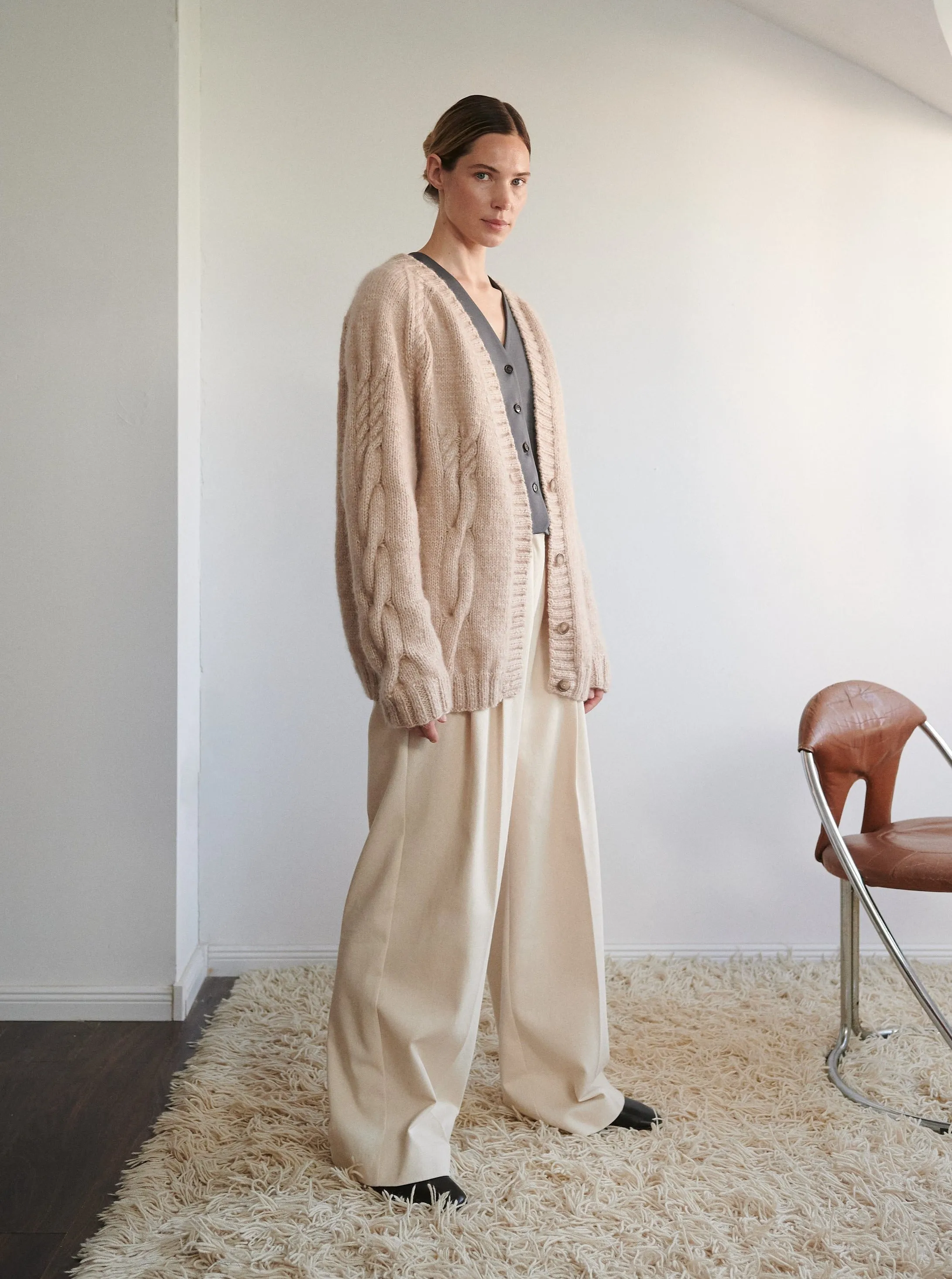 Vilnel? Merino Wool Cardigan - Beige,Women Sweaters