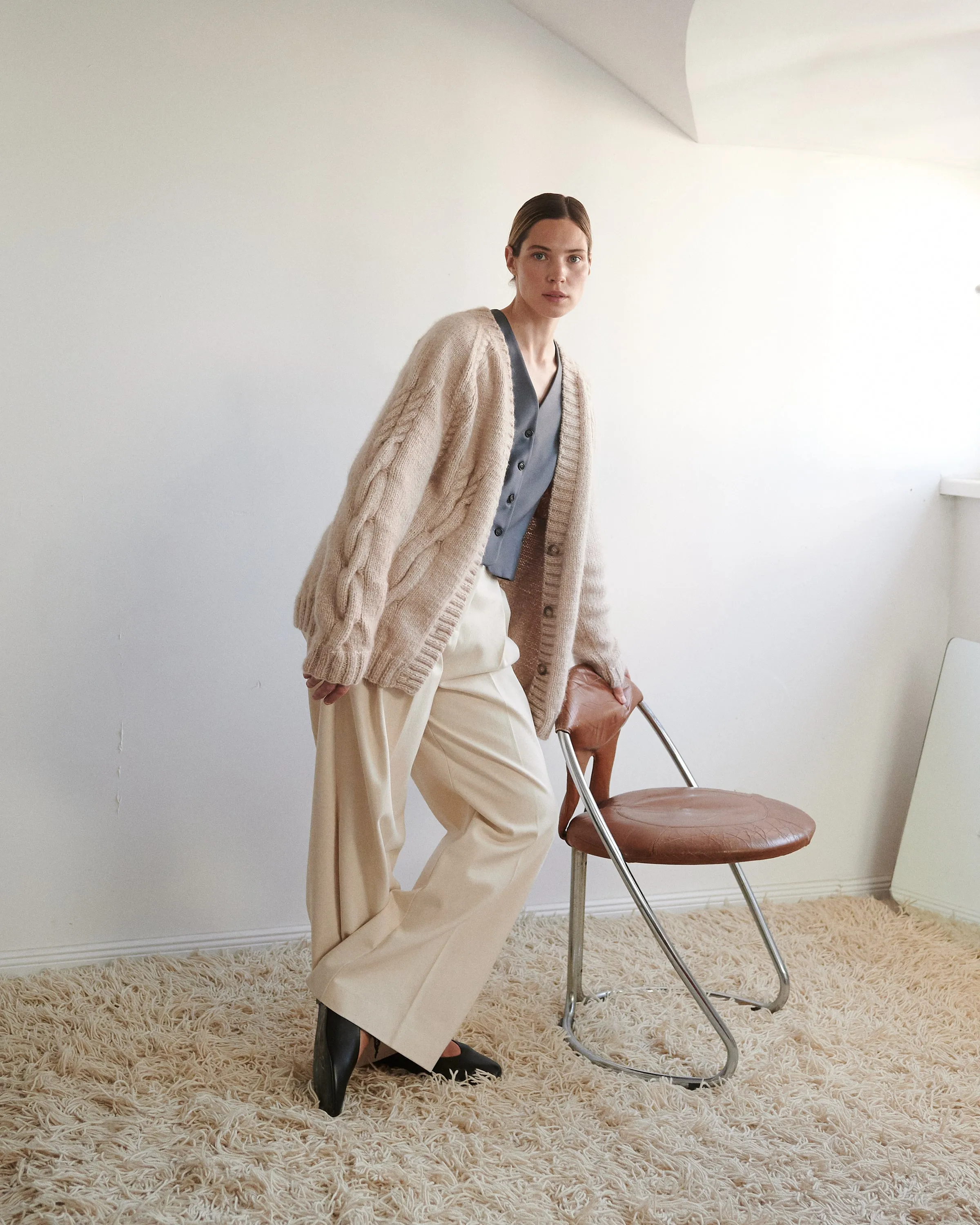 Vilnel? Merino Wool Cardigan - Beige,Women Sweaters