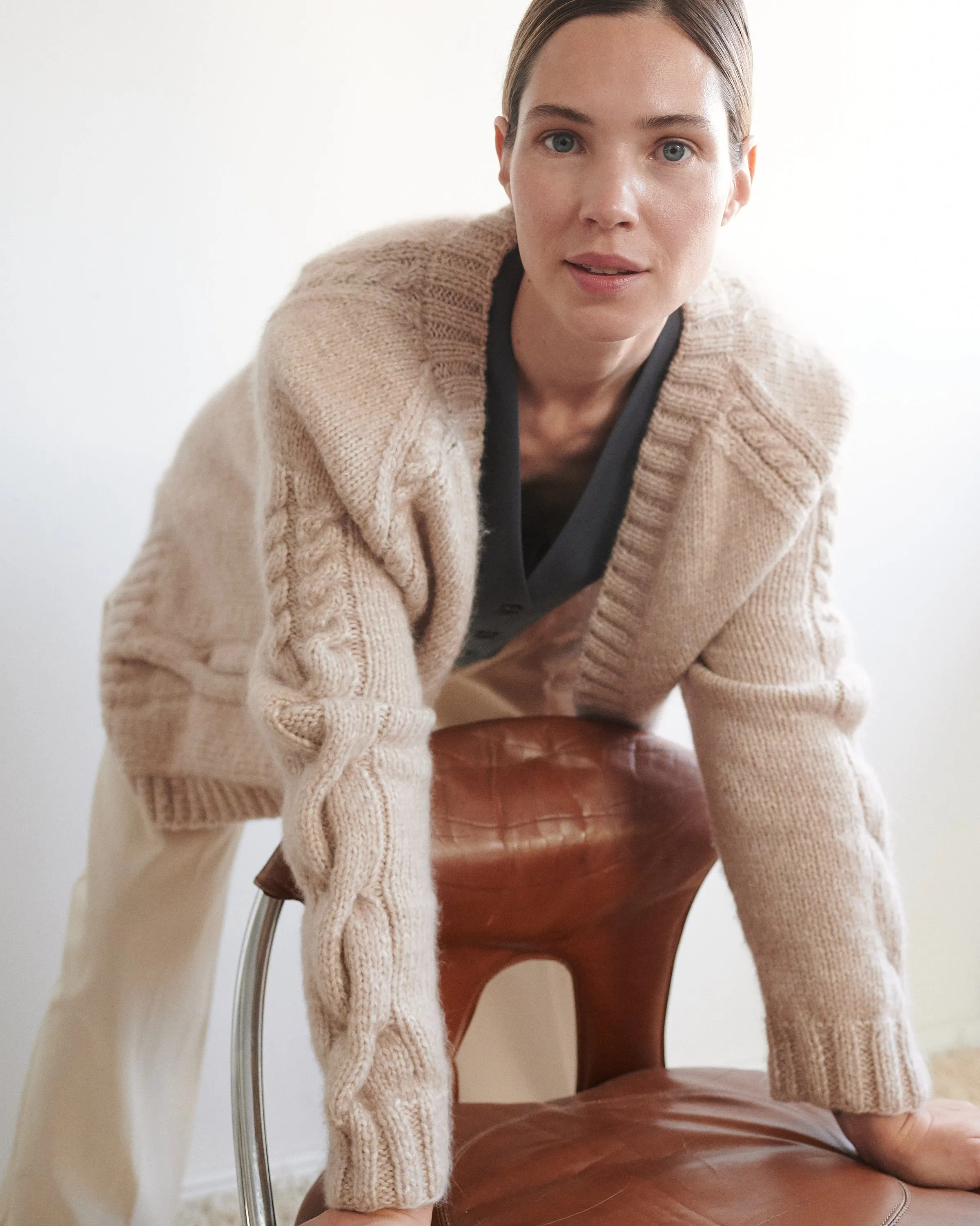 Vilnel? Merino Wool Cardigan - Beige,Women Sweaters