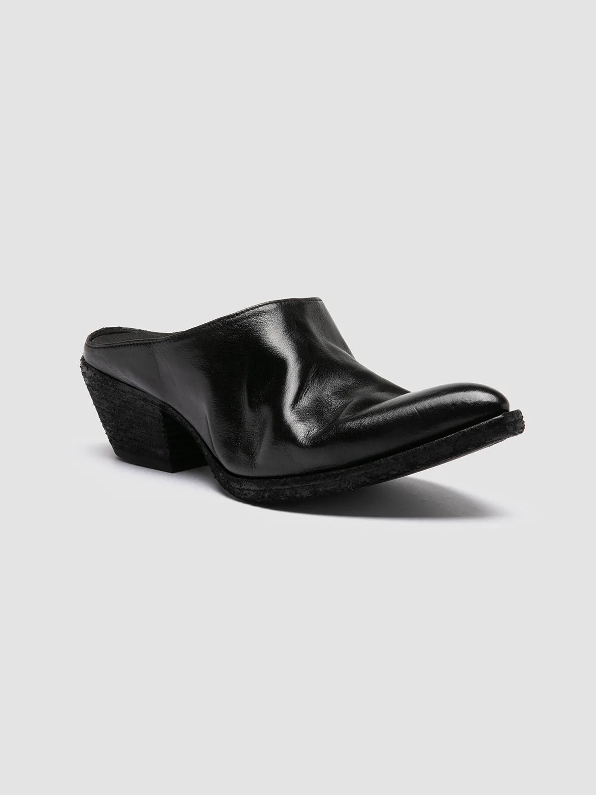 WANDA DD 101 - Black Leather Mule Sandals,Women