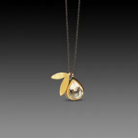 White Topaz Necklace with 22k Double Leaf Charm,Jewelry Delicate & Elegant