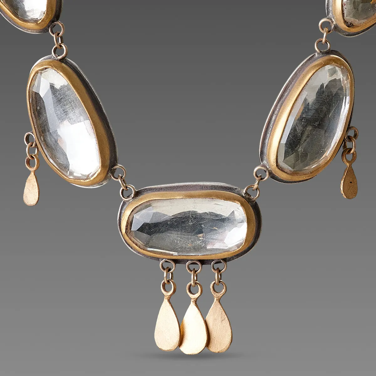 White Topaz Necklace with Gold Fringe,Jewelry Delicate & Elegant