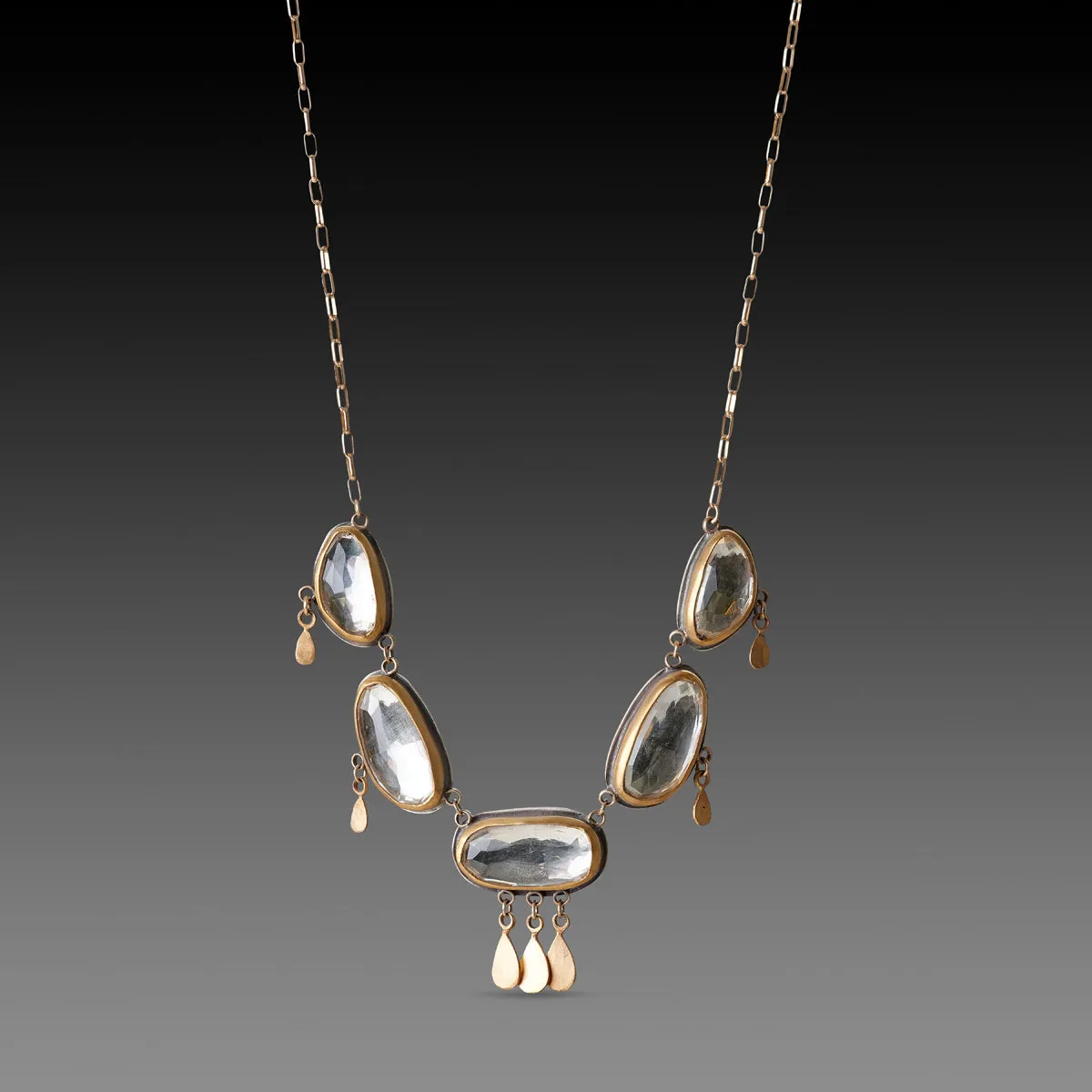 White Topaz Necklace with Gold Fringe,Jewelry Delicate & Elegant