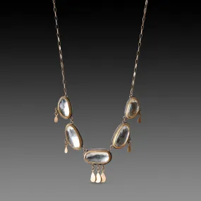 White Topaz Necklace with Gold Fringe,Jewelry Delicate & Elegant