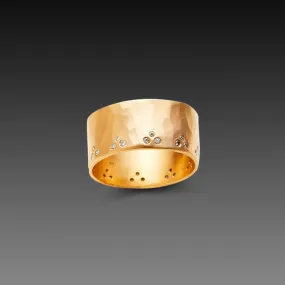 Wide Hammered Band with Diamond Trios,Men Rings