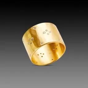 Wide Hammered Cluster Band with Diamonds,Men Rings